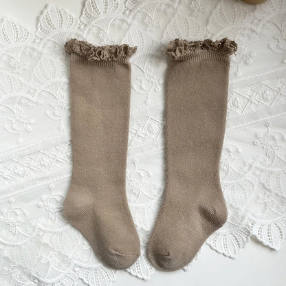 New Winter Autumn Baby Girls Knee High Socks Lace  Ruffle Long Sock Cotton Kids Toddlers Princess Christma Socken For 0-5Years