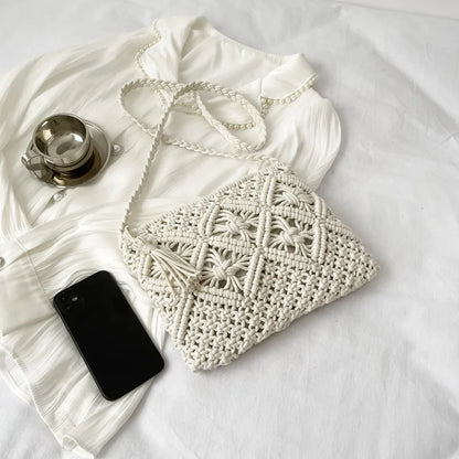 Handmade Cotton Crossbody Bag - Vintage Tassel Shoulder Messenger for Women Summer Beach Handbag 2023