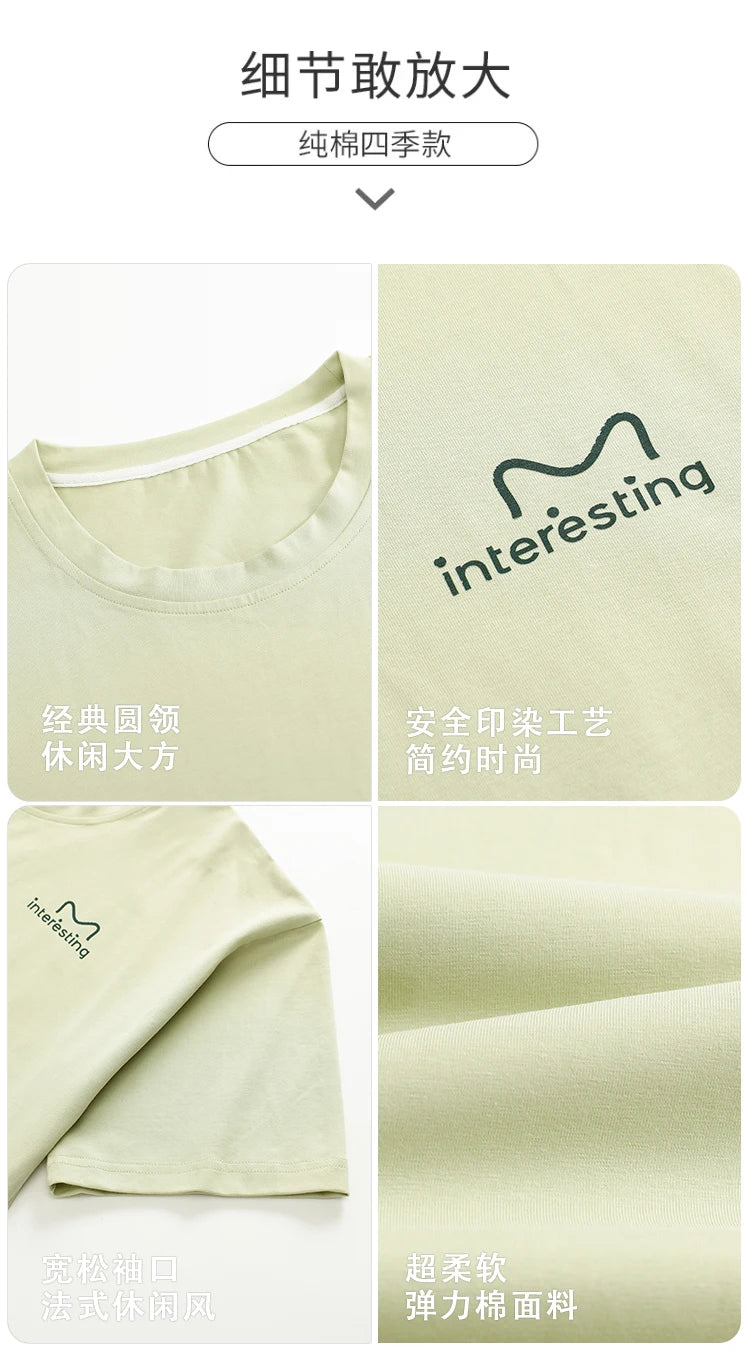 Couple Pajamas Set Summer Short-Sleeved Sleepwear 100% Cotton Men and Women Pyjamas