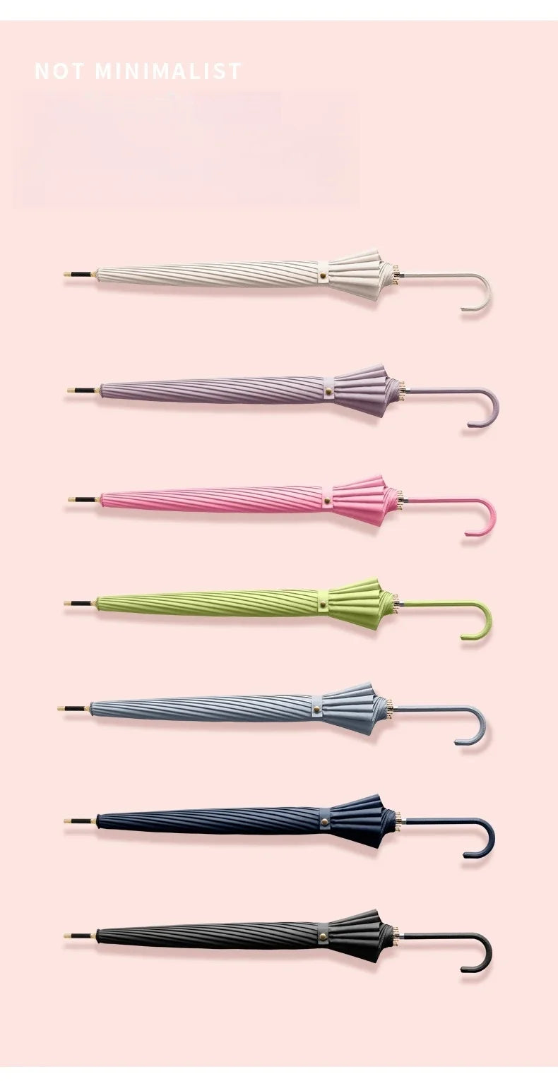 Japanese Long Handled Umbrella Ins for Both Sunny and Rainy Use, Black Glue Large Size Storm Resistant 16 Bone Automatic Waterpr