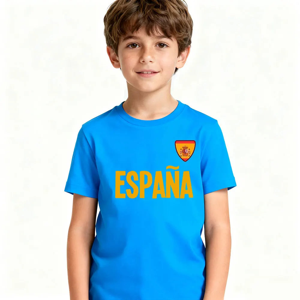 ESPANA T-shirt, casual wear for Spanish children's daily life, O-neck, national emblem printed cotton T-shirt