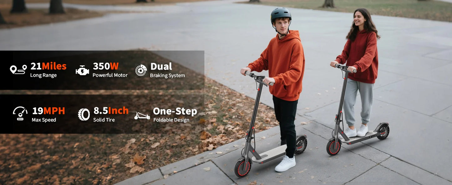 8.5inch Solid Tire Electric Scooter 10.5Ah 19mph Max Speed Smart APP Control 21miles Max Range Foldable E-Scooter for Adult