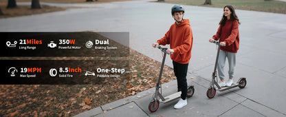8.5inch Solid Tire Electric Scooter 10.5Ah 19mph Max Speed Smart APP Control 21miles Max Range Foldable E-Scooter for Adult