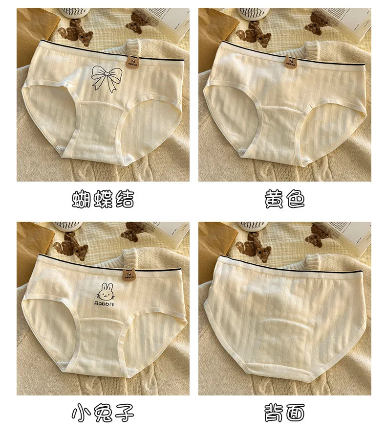 Women Underwear Pure Cotton Antibacterial Properties Underpants Cute Cartoon Waist Extended Crotch Women's Girl Triangle Pants