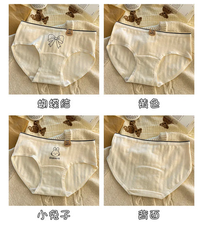 Women Underwear Pure Cotton Antibacterial Properties Underpants Cute Cartoon Waist Extended Crotch Women's Girl Triangle Pants