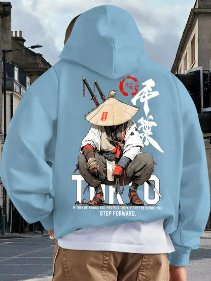 Japan Style Men Women Pullover Hoodie Street Casual Harajuku Retro Art Swordsman Sports Y2K Autumn Winter Sweatshirt Top Clothes