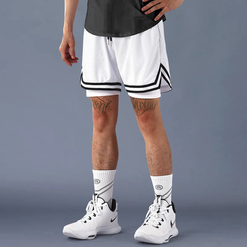 1pcs Men Basketball Sport Shorts Boy Gym Running Short Male 2 In 1 Quick Dry Workout Training Fitness Mesh Breathable Short Pant