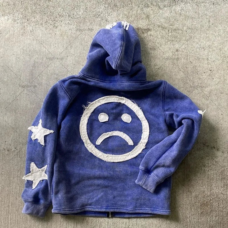 Autumn And Winter Hoodie Patchwork Letter Star Pattern Long Sleeved Pullover Hoodie Harajuku Fashionable Loose Versatile Jackets