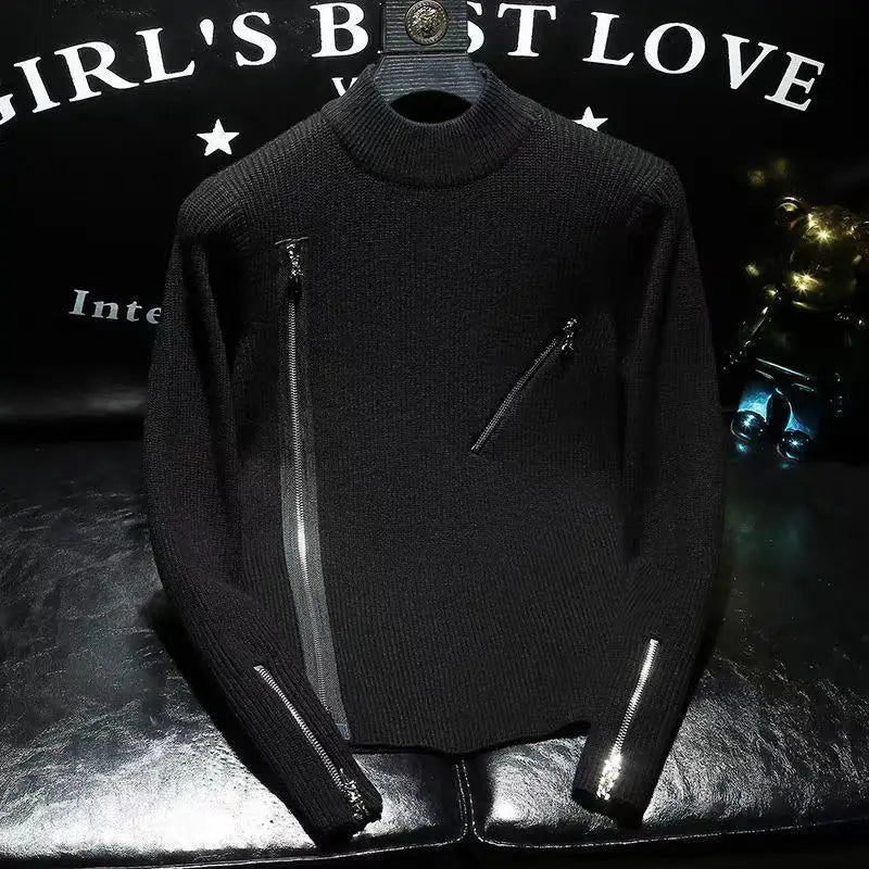 Men Sweater Autumn Winter New Arrival Zipper Solid Color Long Sleeve Fashion Trend Casual Versatile High Neck Knitted Top
