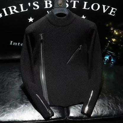 Men Sweater Autumn Winter New Arrival Zipper Solid Color Long Sleeve Fashion Trend Casual Versatile High Neck Knitted Top
