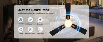 Sealing Led Ceiling Fan with Light Remote Control EU/US Standard Black/Gold Ceiling Lamp Fan 105cm Electric Fan Light Fixture