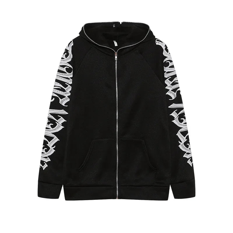 Women Crop Zip Hoodie Y2K Gothic Letter Big Hood Slim Sweatshirt Long Sleeve Cropped Jacket Street Club Daily Casual Outfit