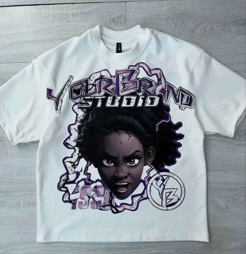Harajuku Streetwear Shirt - Y2k Fashion Tee With Oversized Cartoon Print, Breathable Cotton