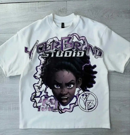 Harajuku Streetwear Shirt - Y2k Fashion Tee With Oversized Cartoon Print, Breathable Cotton