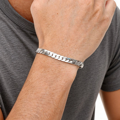 Punk Silver Color Men's Chain Bracelets,Hiphop Stainless Steel Braided Link Wristband,Classic Metal Jewelry Gift for Him Dad