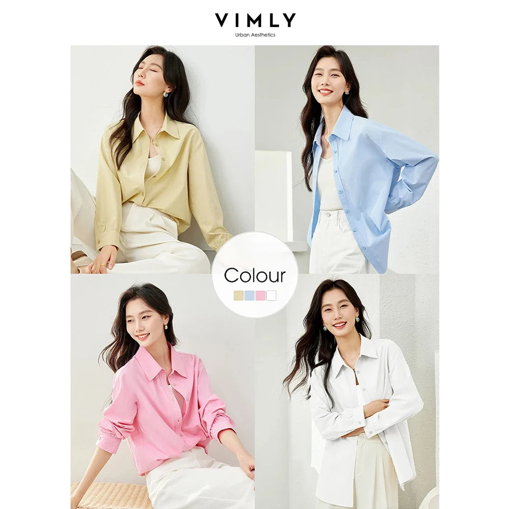 VIMLY Spring Formal Shirts Women 2026 Cotton Lyocell Button Up Shirts & Blouses Long Sleeve Top Office Wear for Woman M5889