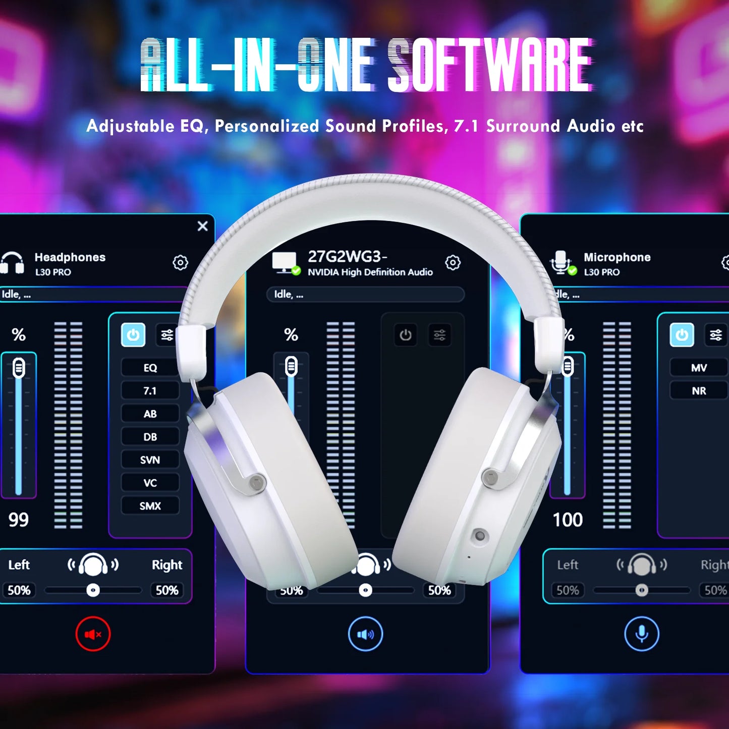 ATTACK SHARK L30 Pro Wireless Gaming Headset with 2.4Ghz/BT/Wired, Long Battery Life with Detachable Microphone 7.1 Surround Sou