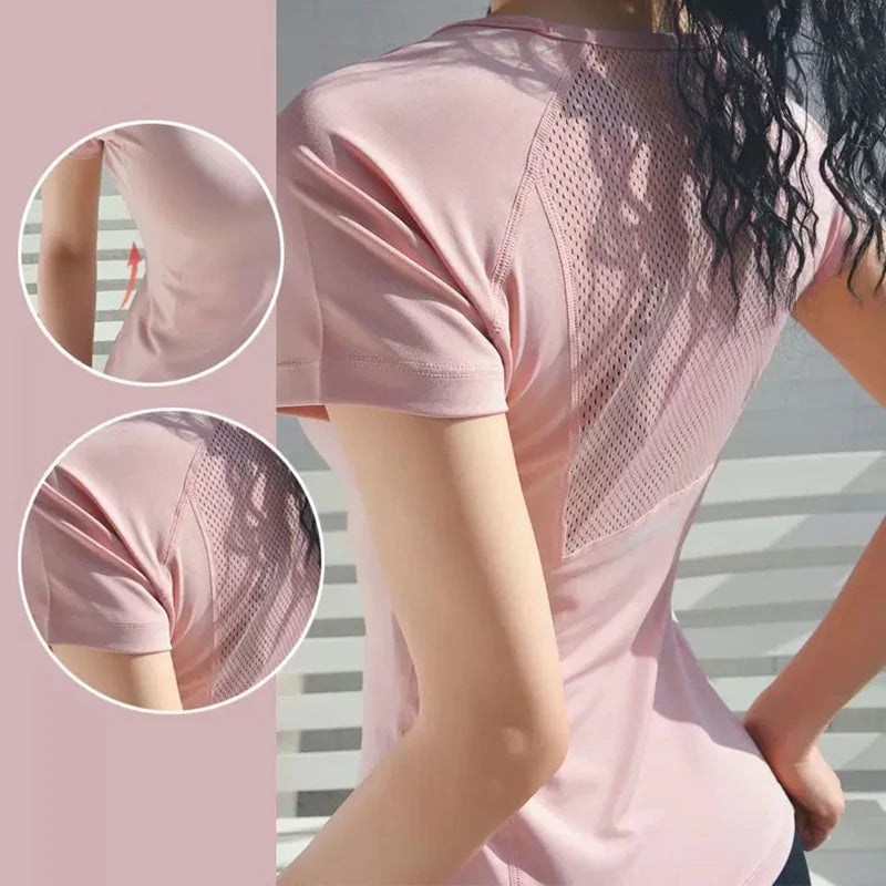 Women's Mesh Sports T-Shirt – Breathable Quick-Dry Yoga & Fitness Top