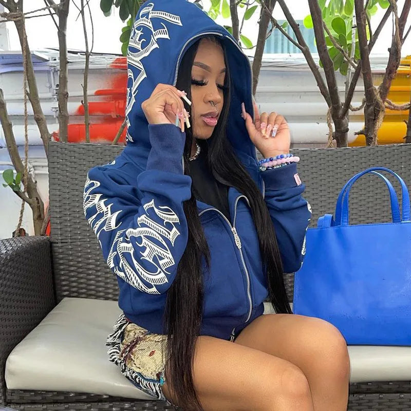 Fashion Women's Monochrome Monogrammed Kepeng Hoodie Long-Sleeved Sweater Autumn New Europe And the United States Style
