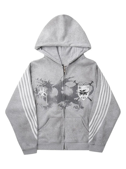 Y2K Gothic Punk Printed Men's and Women's Street Fashion Hooded Sports Shirt Hip Hop Retro Harajuku Loose Zip-up Hoodie 2025 new
