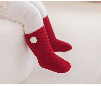 2025 New Year Baby Winter Thicken Socks Kids Cute Stripe Color Matching Warm Floor Socks Children Girls Fleece Padded Socks