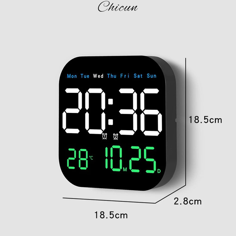 Digital Wall Clock with Temperature and Date - LED Alarm Clock 1224H Remote Control