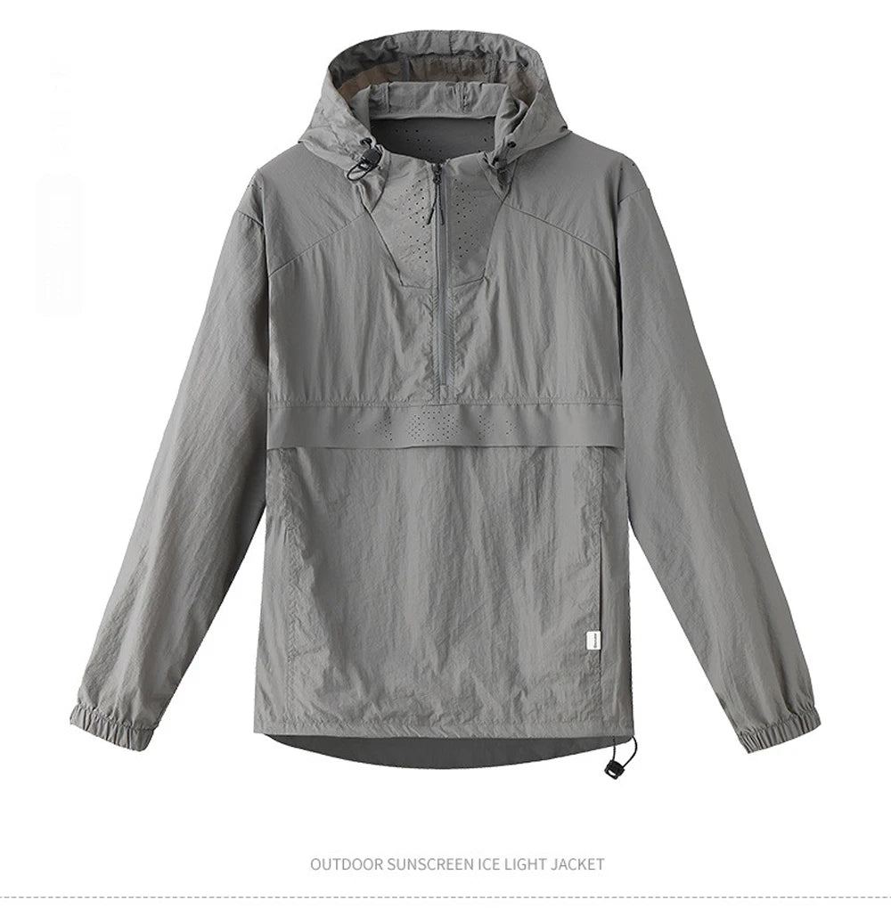 Spring Summer Men Lightweight Anorak Jacket Fashion Man Half Zip Sunscreen Hooded Coats Men UPF50+ Windbreaker Waterproof Jacket