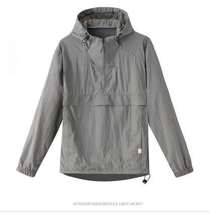 Spring Summer Men Lightweight Anorak Jacket Fashion Man Half Zip Sunscreen Hooded Coats Men UPF50+ Windbreaker Waterproof Jacket