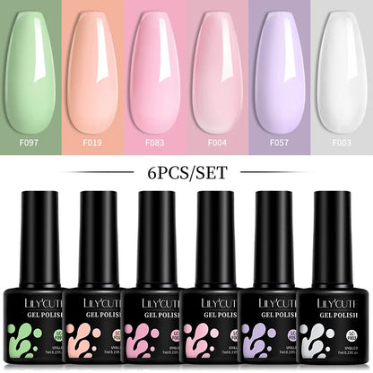 Bright Pink Gel Nail Polish Set - 6Pcs 7ML Semi-Permanent Soak Off UVLED Varnish Kit