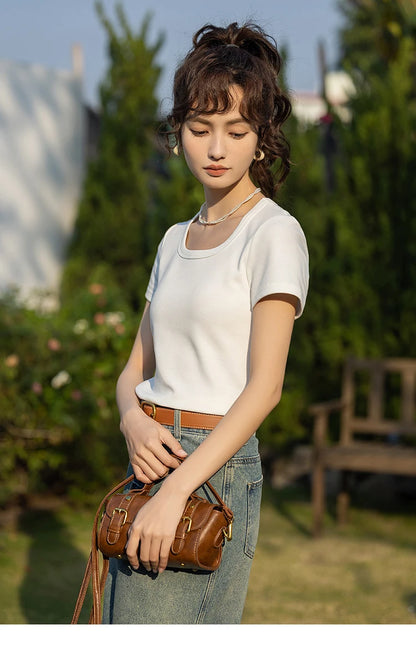 Women's Square-Neck T-Shirt – Elegant Cotton Short-Sleeve Top