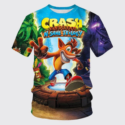Crash Bandicoot - Children's 3D Printed T-shirt, Casual Sports Top, Cartoon Round Neck Short Sleeve Summer Fashion T-shirt