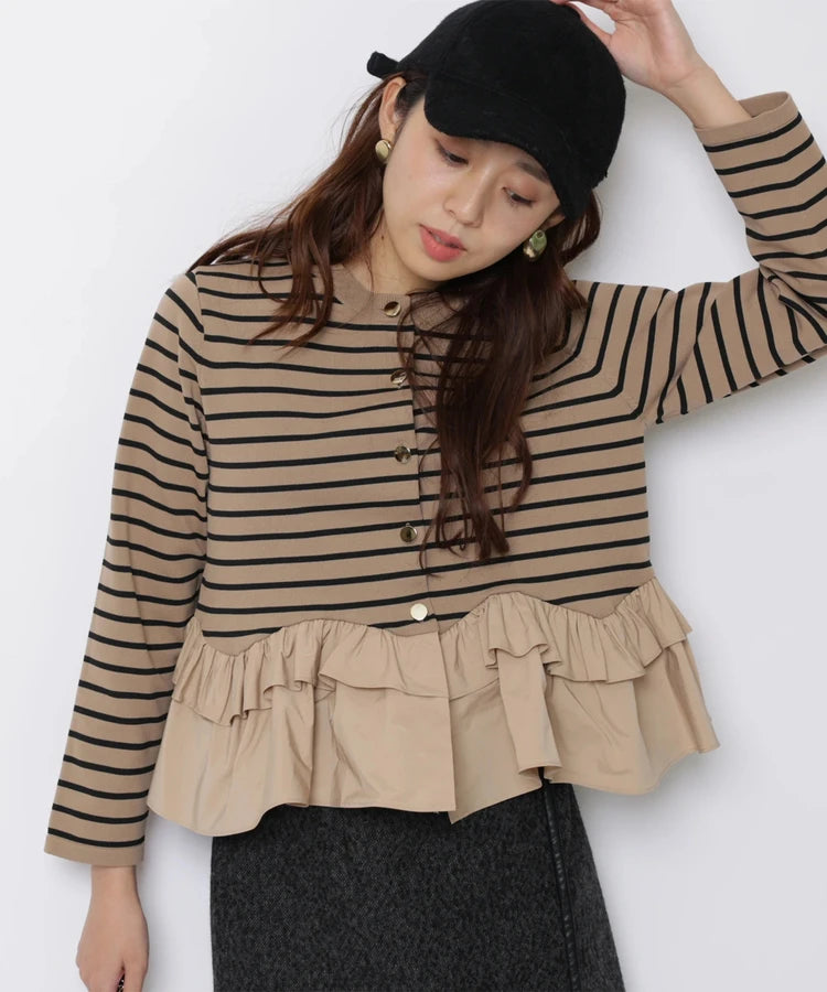Fashionable Stripe Knitted Sweater Loose Fit Color Block Neckline Long Sleeve Women's Autumn Winter Casual Style Breathable