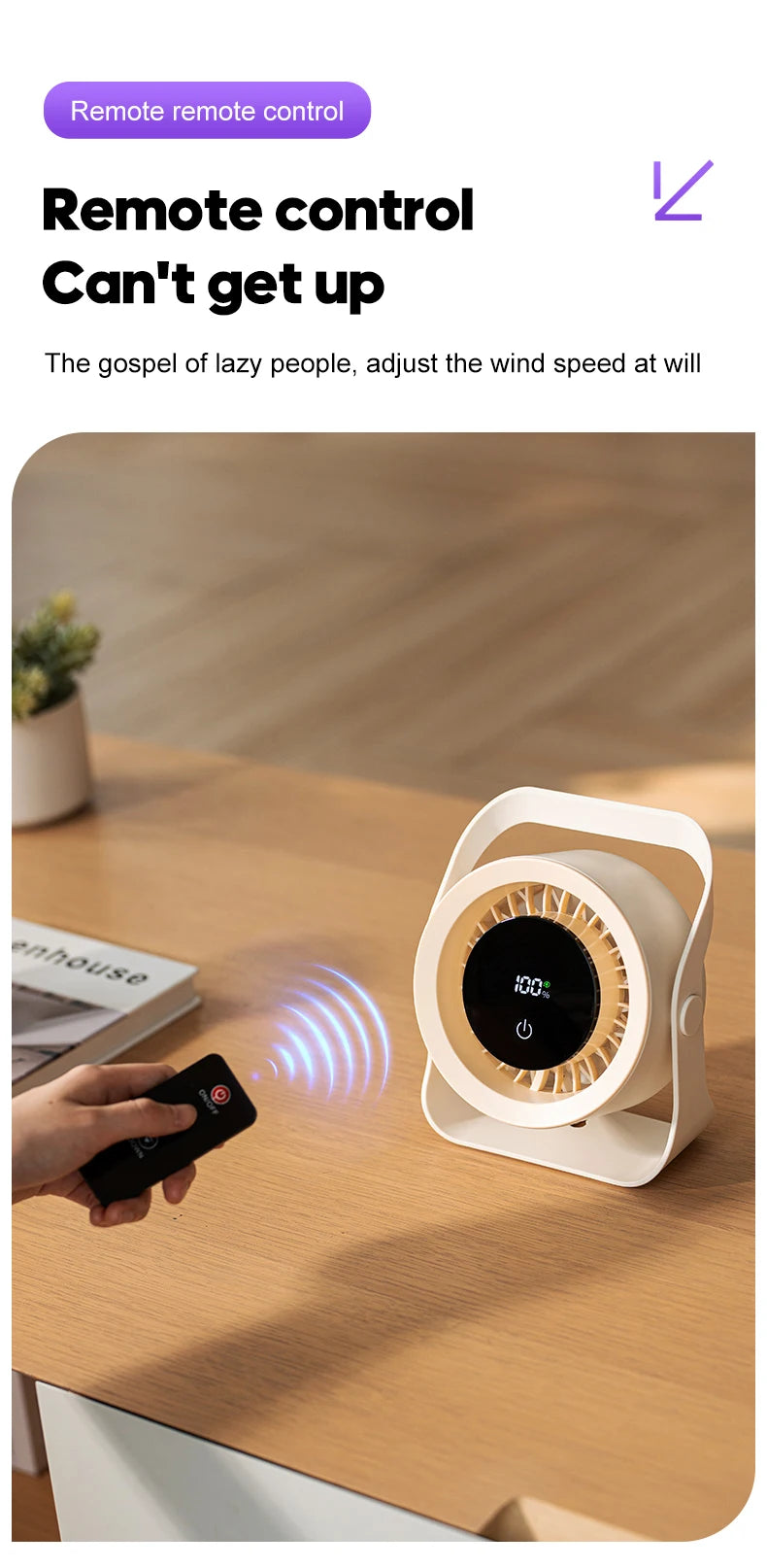 Kinscoter 4000mAh Rechargeable Wall Fan 100 Speed Adjustable Portable Desk Fan Air Cooling Fan with Remote Control for Outdoor