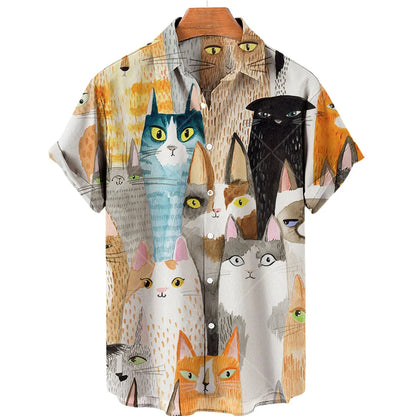 Summer Men's Hawaiian Short Sleeve Printed Shirts Loose Fitting Oversized Social Cartoon Pictures Floral Casual Fashion Clothing