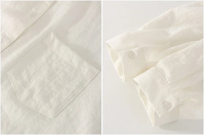 Summer Blue Linen Shirts For Women Oversized Long Sleeve Tops Green Shirt Woman Work Basic Linen Tops Women White Shirts Ladies