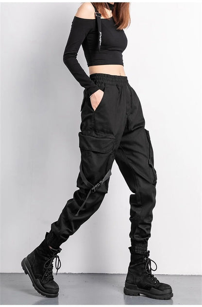 Black Fashion Korea Cargo Pants Women High Waist Baggy Tactical Sweatpants Fashion Hip Hop Harajuku Joggers Trousers Female