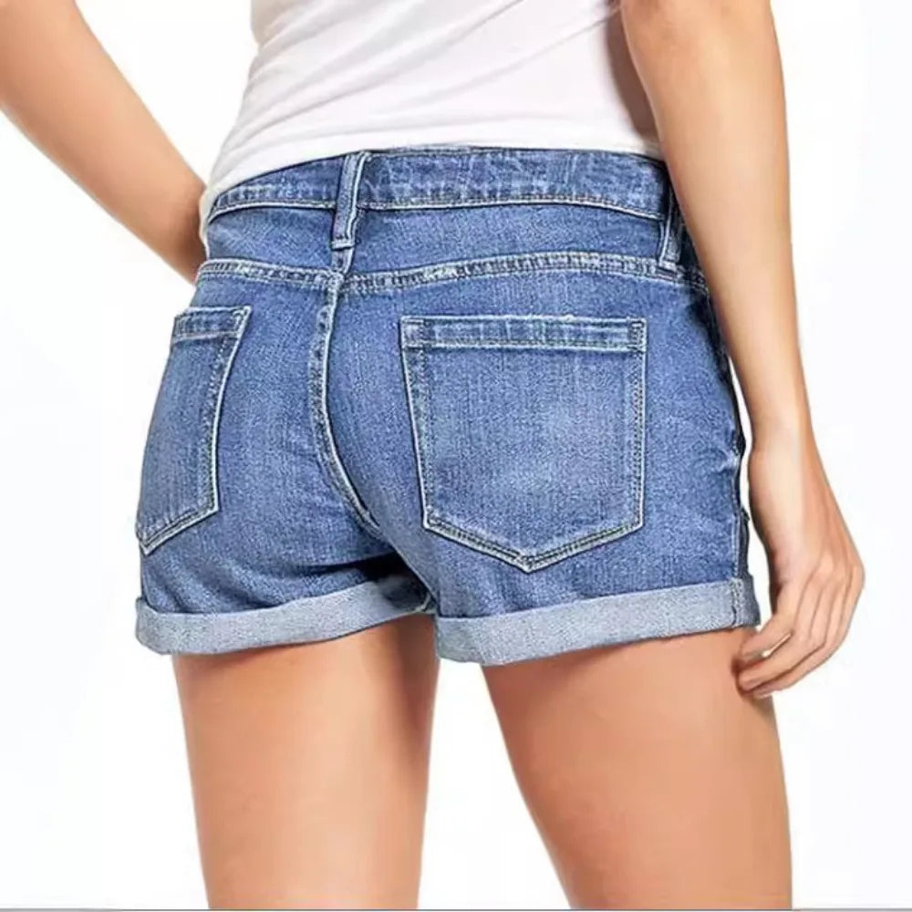 Summer Students Denim Shorts Women 2025 Female Harajuku Cotton HOLE Jeans Ladies Elastic Pockets Harem Trousers Short Pants