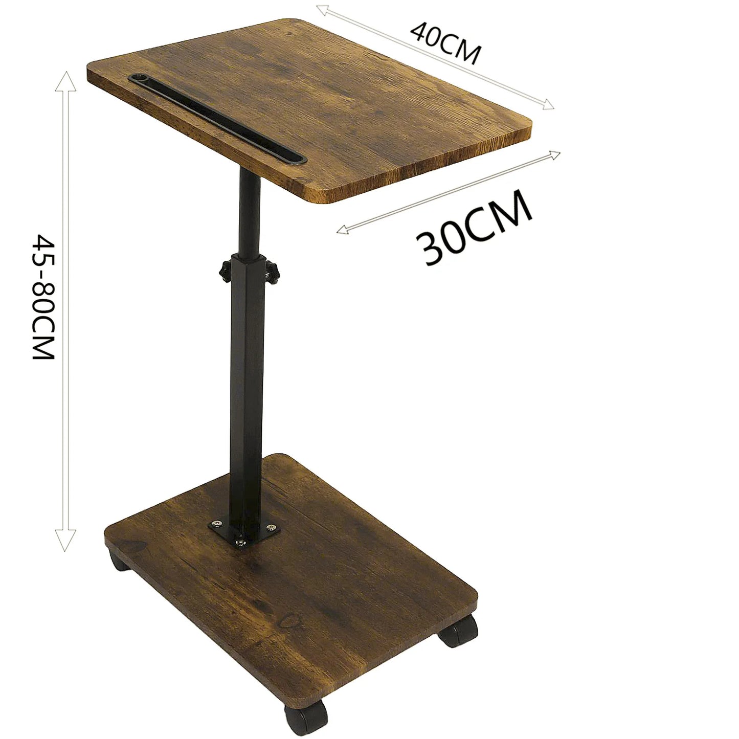 C Shaped Side Table – Mobile Coffee Table With Wheels | Adjustable Height Wooden Storage