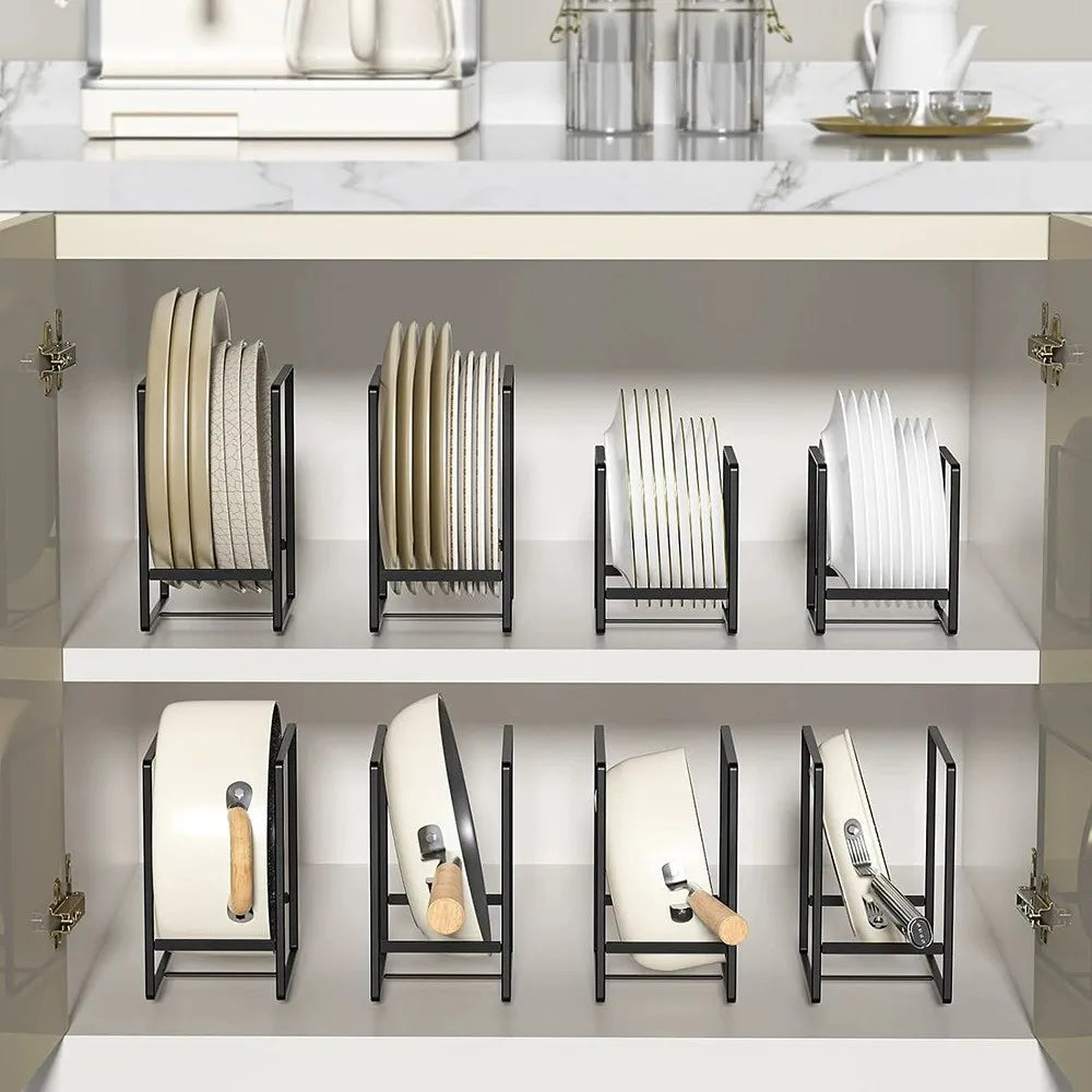 Metal Dish Rack - Space Saving Tiered Shelf Organizer with Pull Out Utensil Holder