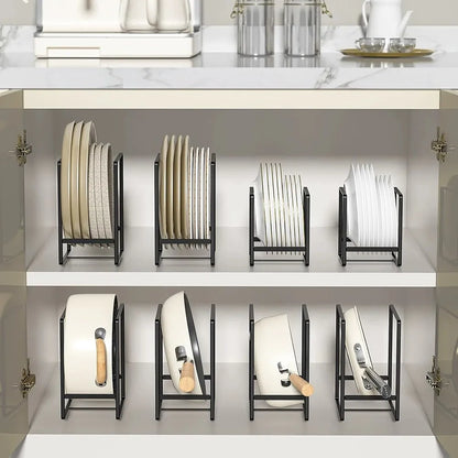 Metal Dish Rack - Space Saving Tiered Shelf Organizer with Pull Out Utensil Holder