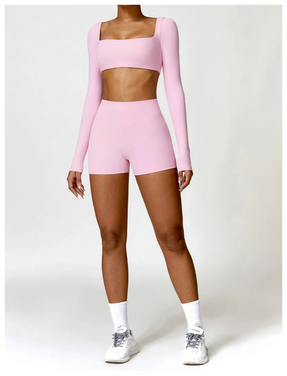 Women Yoga Suit - Quick Dry Gym Tracksuit With Long Sleeve Top & High Waist Leggings