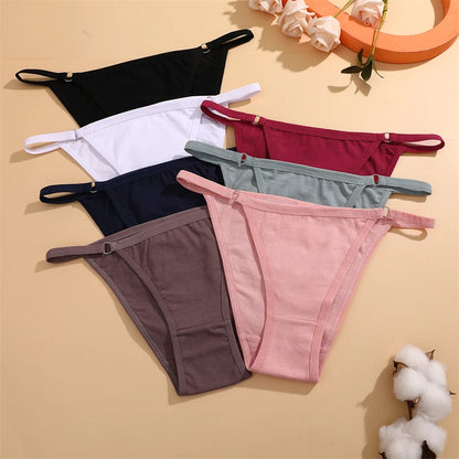 FINETOO 4Pcs Women's Cotton Panties Sexy Metal Ring Waist Underwear Solid Breathable Panties Ladies Soft Briefs Comfort Lingerie