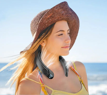 4000mAh Leafless Portable Neck Fan Turbine Vaneless Design 3 Gears Super Strong Wind Fast Cooling Digital Display for Outdoor