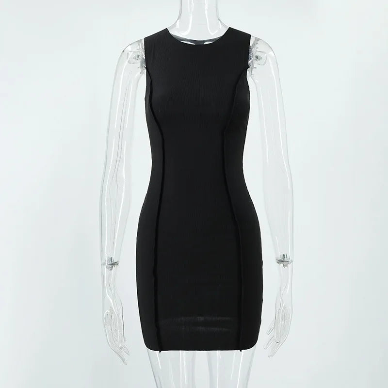 Women's Bodycon Mini Dress – Sleeveless O-Neck Patchwork Sheath Dress
