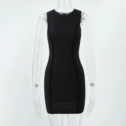 Women's Bodycon Mini Dress – Sleeveless O-Neck Patchwork Sheath Dress