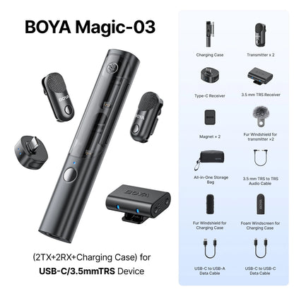 BOYA BOYA Magic Wireless Lavalier Microphone 4 Forms in 1 Mic for iPhone Android USB-C Phone Camera for Interview Live Streaming