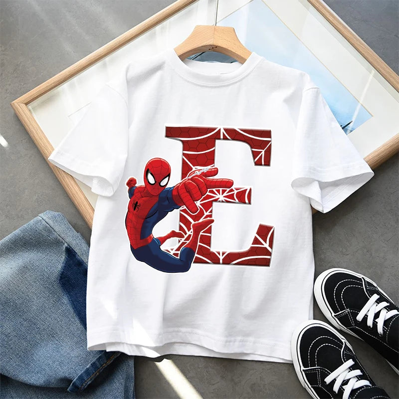 2026  New Children's Spider Man Cartoon Letter Printed T-shirt Cotton T-shirt Boys' Short Sleeved Top Children's Clothing
