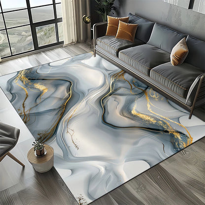 Marble Stone Carpet Rug - Modern Black White Gold Polyester Velvet Area Rug for Living Room