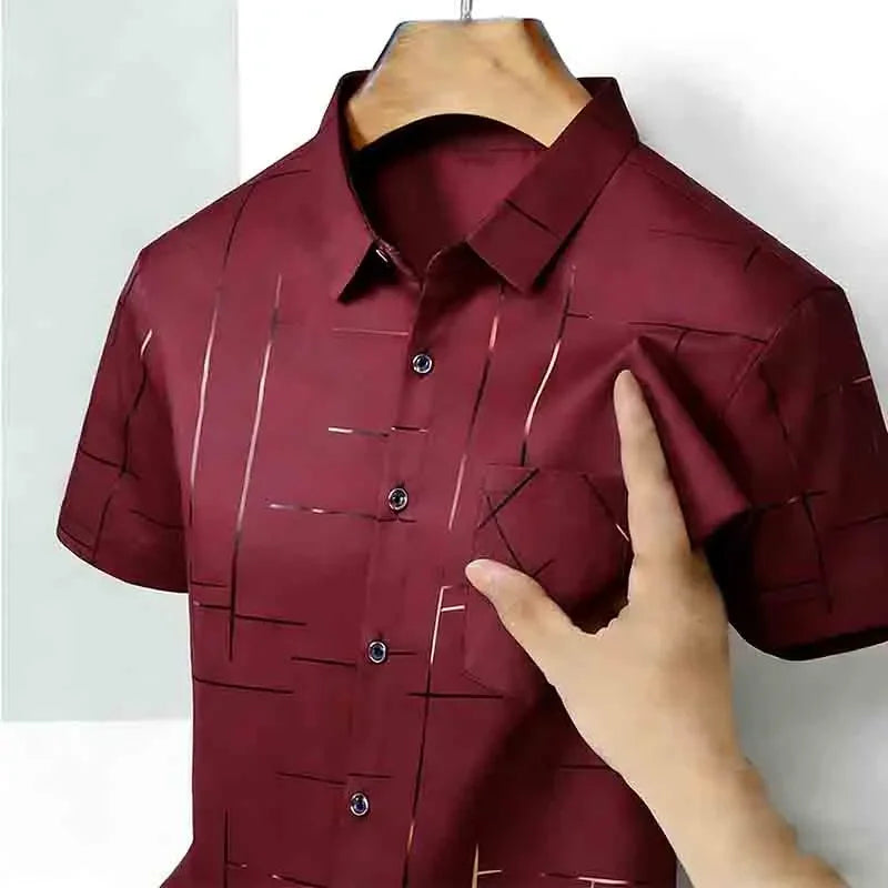 2026 High-Quality Men's Casual Fashion Shirt Short Sleeve Button-Down with Geometric Pattern