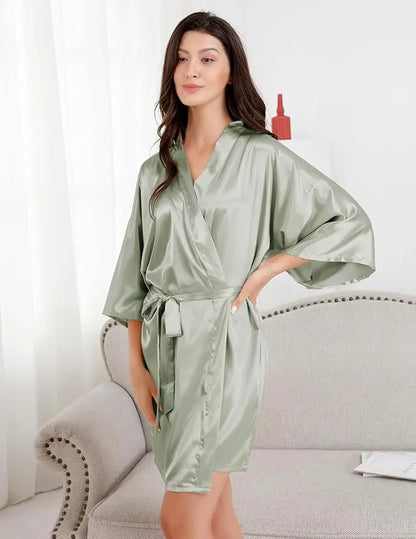 Nightgown Soft Bathrobe Short Women's Lounge Bride Bridesmaid Morning Gown Solid Color Wedding Party Silky Robes Summer